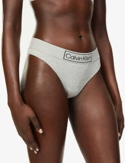 Calvin Klein Reimagined Logo-print Mid-rise Stretch-cotton Thong 7 Calvin Klein Reimagined Logo-print Mid-rise Stretch-cotton Thong -Ted Bakee Fashion Shop R03894458 GREYHEATHER ALT02