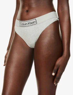 Calvin Klein Reimagined Logo-print Mid-rise Stretch-cotton Thong 9 Calvin Klein Reimagined Logo-print Mid-rise Stretch-cotton Thong -Ted Bakee Fashion Shop R03894458 GREYHEATHER ALT04