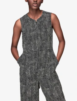 Whistles Josie Spot-print Check Woven Jumpsuit 10 Whistles Josie Spot-print Check Woven Jumpsuit -Ted Bakee Fashion Shop R03907588 BLACK ALT04