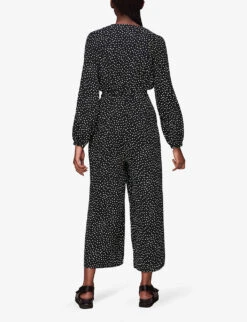 Whistles Lottie Spot-print Wide-leg Woven Jumpsuit -Ted Bakee Fashion Shop R03908488 MONOCHROME ALT03
