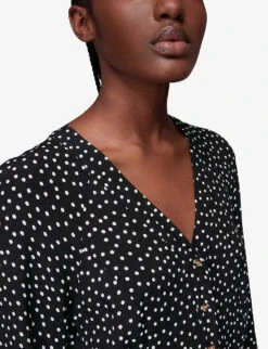 Whistles Lottie Spot-print Wide-leg Woven Jumpsuit -Ted Bakee Fashion Shop R03908488 MONOCHROME ALT04