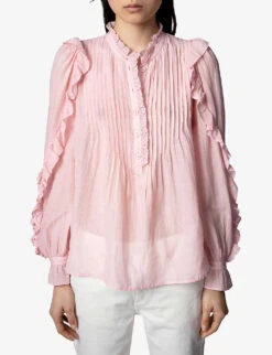 Zadig & Voltaire Timmy Tomboy Semi-sheer Cotton-blend Top -Ted Bakee Fashion Shop R03910434 PEAU ALT02