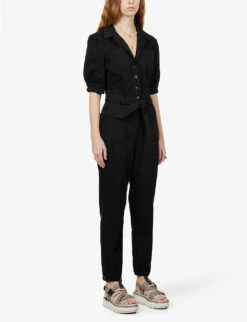 Paige Mayslie Stretch-cotton-blend Jumpsuit -Ted Bakee Fashion Shop R03913280 WASHEDBLACK ALT02