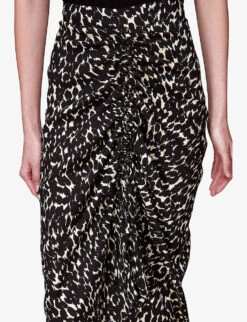 Whistles Sahara Leopard-print Ruched Crepe Midi Skirt -Ted Bakee Fashion Shop R03925147 BLACK ALT02