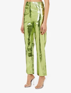 Lupe Straight-leg High-rise Faux-leather Trousers -Ted Bakee Fashion Shop R03934384 MINTGREEN ALT02