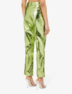 Lupe Straight-leg High-rise Faux-leather Trousers -Ted Bakee Fashion Shop R03934384 MINTGREEN ALT03