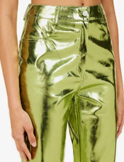 Lupe Straight-leg High-rise Faux-leather Trousers -Ted Bakee Fashion Shop R03934384 MINTGREEN ALT04