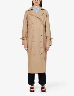 Toteme Signature Double-breasted Cotton-blend Trench Coat -Ted Bakee Fashion Shop R03946269 KHAKI ALT02