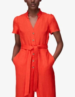 Whistles Emmie Relaxed-fit Linen Jumpsuit 8 Whistles Emmie Relaxed-fit Linen Jumpsuit -Ted Bakee Fashion Shop R03946652 RED ALT02
