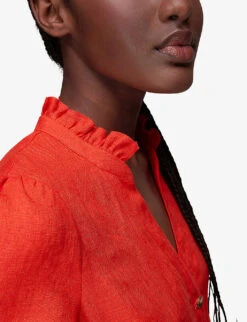 Whistles Emmie Relaxed-fit Linen Jumpsuit 10 Whistles Emmie Relaxed-fit Linen Jumpsuit -Ted Bakee Fashion Shop R03946652 RED ALT04