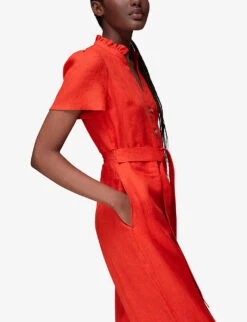 Whistles Emmie Relaxed-fit Linen Jumpsuit 11 Whistles Emmie Relaxed-fit Linen Jumpsuit -Ted Bakee Fashion Shop R03946652 RED ALT05