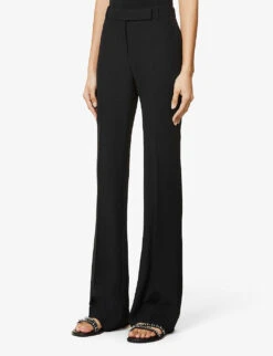 Alexander McQueen Pleated Regular-fit Flared Mid-rise Woven Trousers -Ted Bakee Fashion Shop R03951908 BLACK ALT02