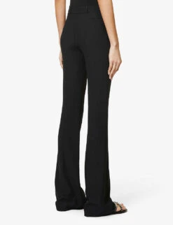 Alexander McQueen Pleated Regular-fit Flared Mid-rise Woven Trousers -Ted Bakee Fashion Shop R03951908 BLACK ALT03