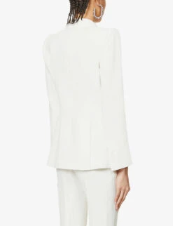 Alexander McQueen Leaf Crepe Padded-shoulder Woven Jacket 8 Alexander McQueen Leaf Crepe Padded-shoulder Woven Jacket -Ted Bakee Fashion Shop R03951911 LIGHTIVORY ALT03