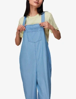 Whistles Rita Sleeveless Relaxed-fit Wide-leg Cotton-blend Dungarees -Ted Bakee Fashion Shop R03952633 ALT02