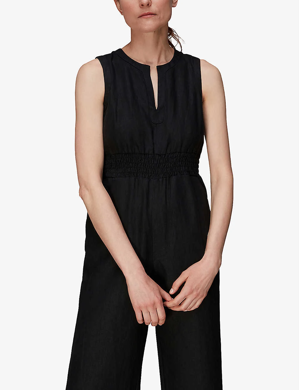 Whistles Melanie V-neck Linen Jumpsuit 3 Whistles Melanie V-neck Linen Jumpsuit - Image 3