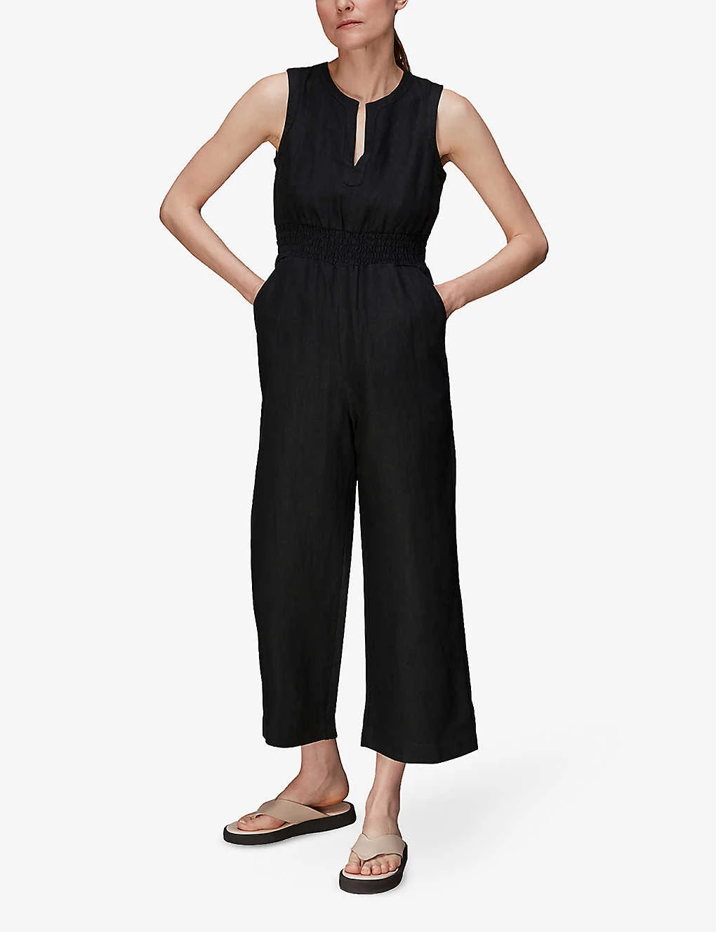 Whistles Melanie V-neck Linen Jumpsuit 4 Whistles Melanie V-neck Linen Jumpsuit - Image 4
