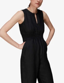 Whistles Melanie V-neck Linen Jumpsuit 11 Whistles Melanie V-neck Linen Jumpsuit -Ted Bakee Fashion Shop R03952635 BLACK ALT04