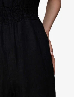 Whistles Melanie V-neck Linen Jumpsuit 12 Whistles Melanie V-neck Linen Jumpsuit -Ted Bakee Fashion Shop R03952635 BLACK ALT05