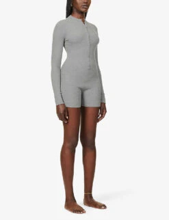 Soft Lounge Ribbed Stretch-jersey Playsuit -Ted Bakee Fashion Shop R03958695 HEATHERGREY ALT02