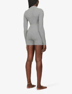Soft Lounge Ribbed Stretch-jersey Playsuit -Ted Bakee Fashion Shop R03958695 HEATHERGREY ALT03