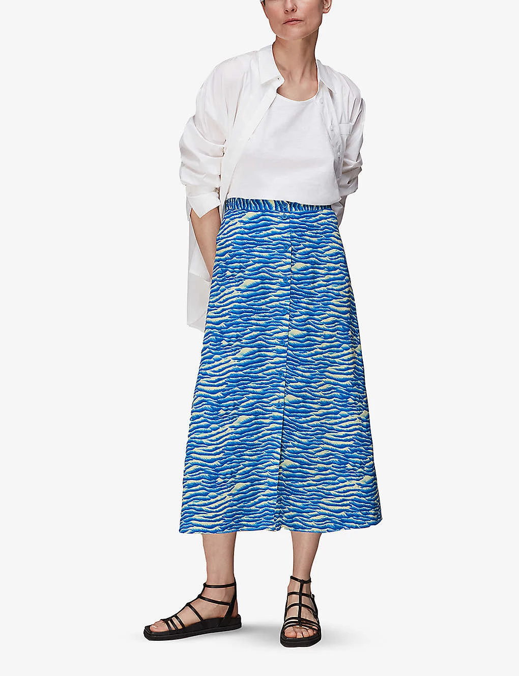 Whistles Seafoam Buttoned Woven Midi Skirt 2 Whistles Seafoam Buttoned Woven Midi Skirt - Image 2