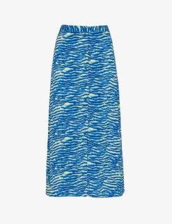 Whistles Seafoam Buttoned Woven Midi Skirt