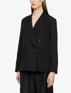 Joseph Jacoba Double-breasted Silk And Cotton-blend Jacket -Ted Bakee Fashion Shop R03963421 BLACK ALT02