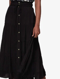 Whistles Crinkled Woven Midi Skirt -Ted Bakee Fashion Shop R03968983 BLACK ALT02