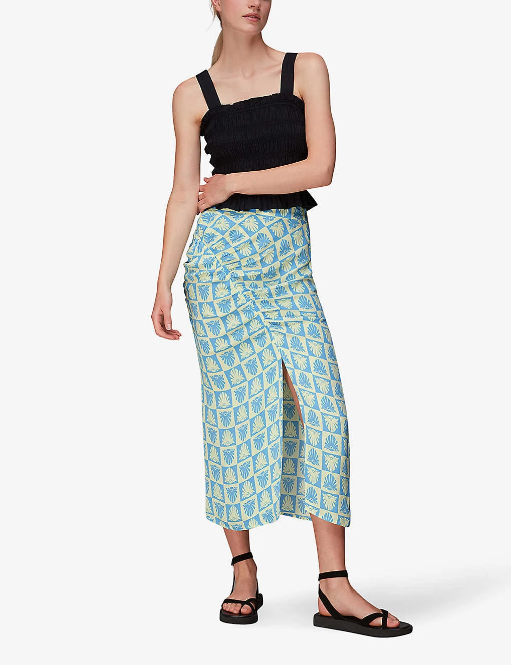 Whistles Cleo Ruched Detail Woven Midi Skirt 2 Whistles Cleo Ruched Detail Woven Midi Skirt - Image 2