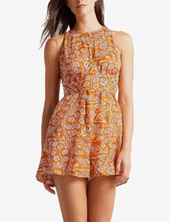 Ted Baker Eiverly Floral-print Tied-waist Woven Playsuit 6 Ted Baker Eiverly Floral-print Tied-waist Woven Playsuit -Ted Bakee Fashion Shop R03971473 ORANGE ALT02