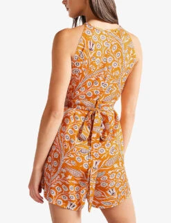 Ted Baker Eiverly Floral-print Tied-waist Woven Playsuit 7 Ted Baker Eiverly Floral-print Tied-waist Woven Playsuit -Ted Bakee Fashion Shop R03971473 ORANGE ALT03
