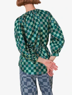 Whistles Checkerboard Adjustable-waist Silk Top -Ted Bakee Fashion Shop R03974353 MULTICOLOURED ALT03