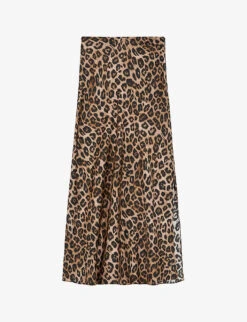 THE KOOPLES Leopard-print High-waisted Silk Midi Skirt