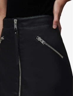 AllSaints Piper Zipped Faux-leather Mini Skirt -Ted Bakee Fashion Shop R03977217 BLACK ALT04