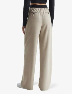 Reiss Lena Contrast-waist Wide-leg High-rise Stretch-woven Trousers -Ted Bakee Fashion Shop R03978241 STONE ALT03
