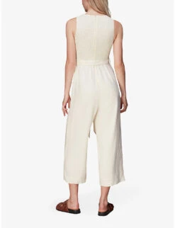 Whistles Shirred Wide-leg Linen-blend Jumpsuit -Ted Bakee Fashion Shop R03978364 CREAM ALT03
