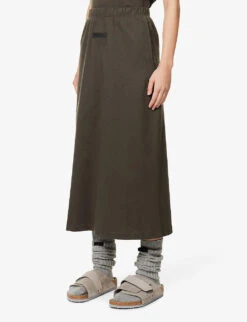 ESSENTIALS Brand-badge Cotton-jersey Midi Skirt -Ted Bakee Fashion Shop R03991641 OFFBLACK ALT02