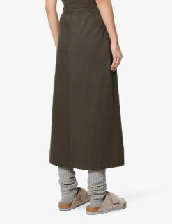 ESSENTIALS Brand-badge Cotton-jersey Midi Skirt -Ted Bakee Fashion Shop R03991641 OFFBLACK ALT03