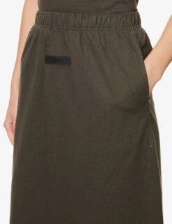 ESSENTIALS Brand-badge Cotton-jersey Midi Skirt -Ted Bakee Fashion Shop R03991641 OFFBLACK ALT04