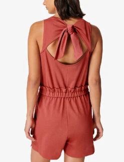 Sweaty Betty Harlow Tie-back Cotton-blend Playsuit -Ted Bakee Fashion Shop R03995065 COPPERPINK ALT03