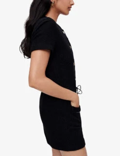 Maje Izola Buttoned Drawstring-waist Tweed Playsuit -Ted Bakee Fashion Shop R03996745 NOIRGRIS ALT02