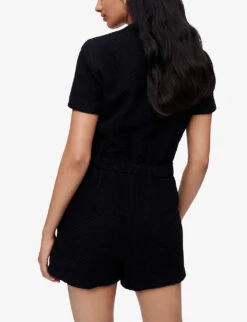 Maje Izola Buttoned Drawstring-waist Tweed Playsuit -Ted Bakee Fashion Shop R03996745 NOIRGRIS ALT03