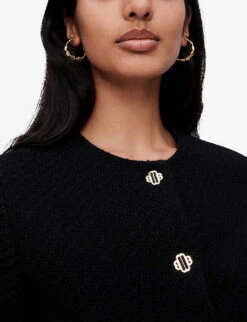 Maje Izola Buttoned Drawstring-waist Tweed Playsuit -Ted Bakee Fashion Shop R03996745 NOIRGRIS ALT04