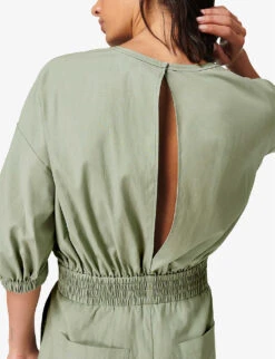 Sweaty Betty Loren Gathered-detail Lyocell And Cotton-blend Playsuit -Ted Bakee Fashion Shop R04000063 EAUDENILGREEN ALT04