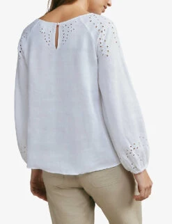 Broderie-detail Relaxed-fit Linen Blouse 8 Broderie-detail Relaxed-fit Linen Blouse -Ted Bakee Fashion Shop R04000266 WHITE ALT03