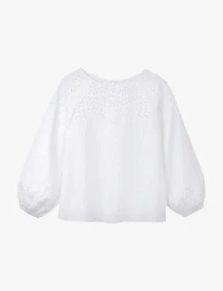 Broderie-detail Relaxed-fit Linen Blouse