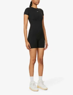 Ultimate Brand-print Stretch-woven Playsuit -Ted Bakee Fashion Shop R04004015 BLACK ALT02