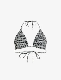 AllSaints Nico Monogram-print Stretch Recycled-nylon Bikini Top