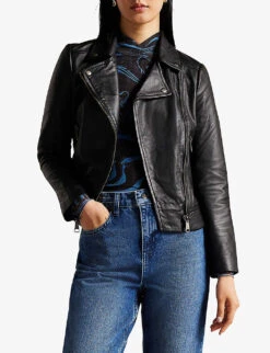 Ted Baker Ellaar Slim-fit Leather Biker Jacket -Ted Bakee Fashion Shop R04007162 BLACK ALT02